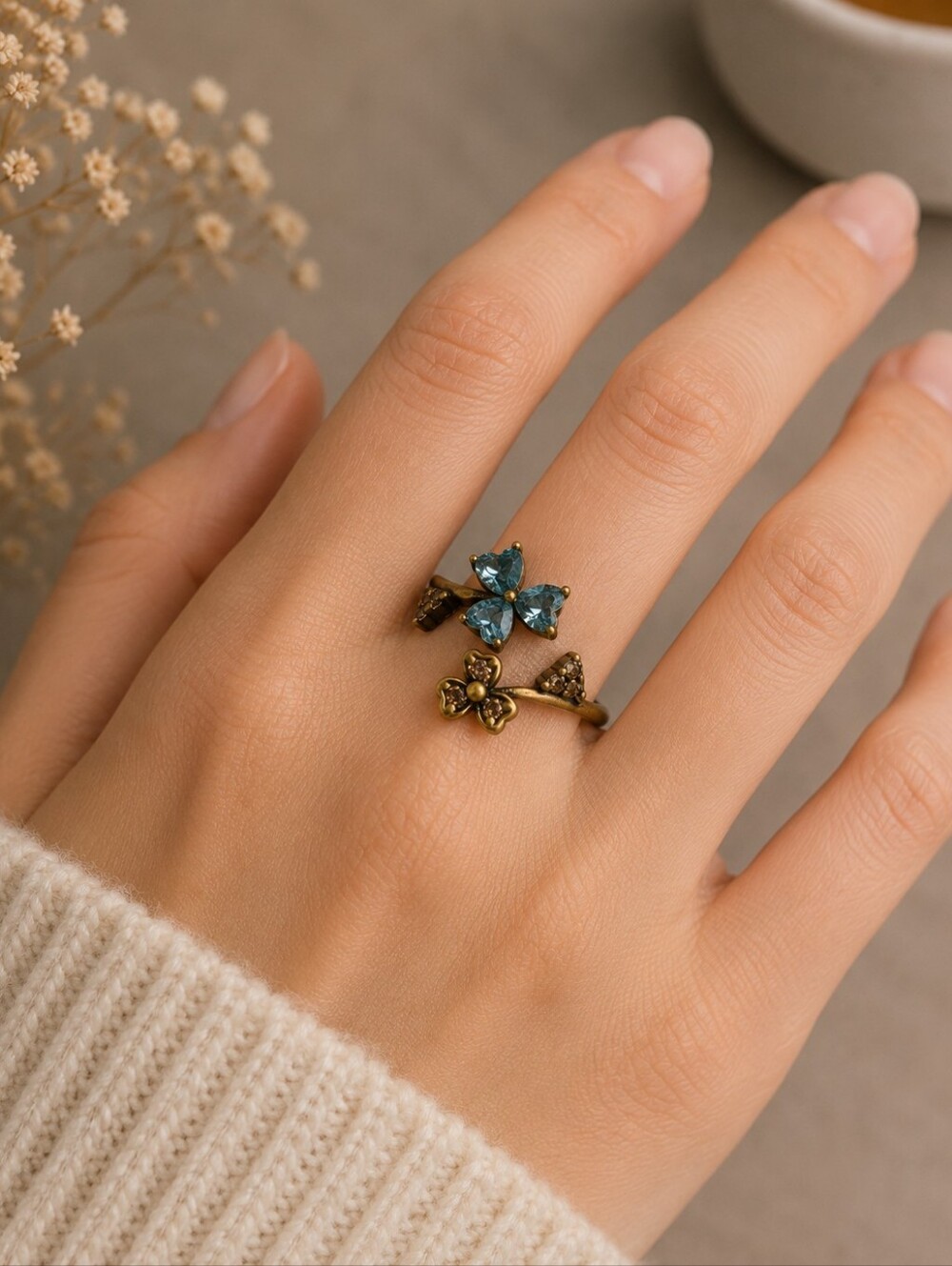 Fragrant Jewels World‎ Wonder Ring Size 4.5 Indicolite Crystal 18K Antique Brass